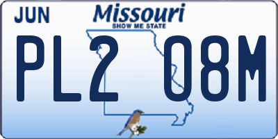 MO license plate PL2O8M