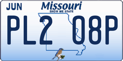 MO license plate PL2O8P