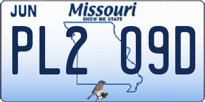 MO license plate PL2O9D