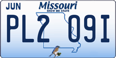 MO license plate PL2O9I