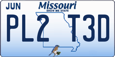 MO license plate PL2T3D