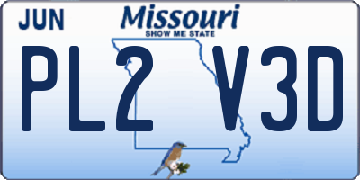 MO license plate PL2V3D