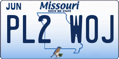 MO license plate PL2W0J