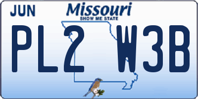 MO license plate PL2W3B