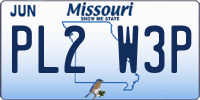 MO license plate PL2W3P