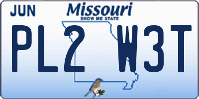 MO license plate PL2W3T