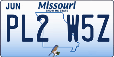 MO license plate PL2W5Z