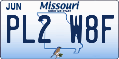MO license plate PL2W8F