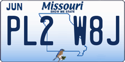 MO license plate PL2W8J
