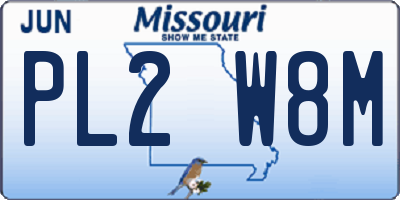 MO license plate PL2W8M