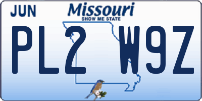 MO license plate PL2W9Z