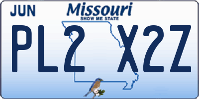MO license plate PL2X2Z