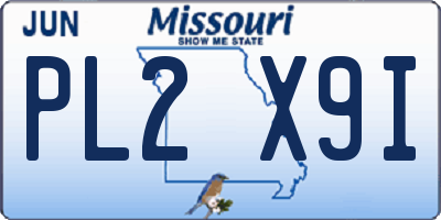 MO license plate PL2X9I