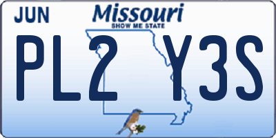 MO license plate PL2Y3S