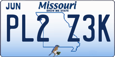 MO license plate PL2Z3K