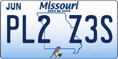 MO license plate PL2Z3S