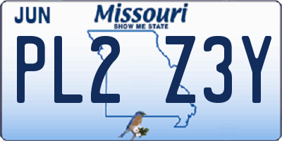 MO license plate PL2Z3Y
