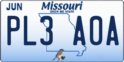 MO license plate PL3A0A