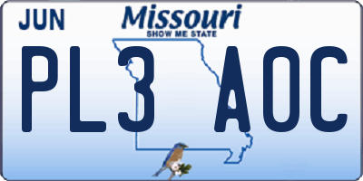 MO license plate PL3A0C