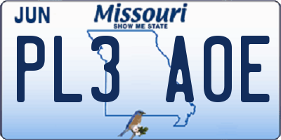 MO license plate PL3A0E