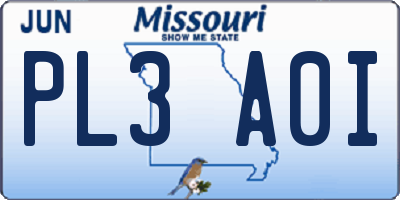 MO license plate PL3A0I