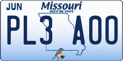 MO license plate PL3A0O