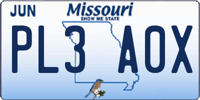 MO license plate PL3A0X