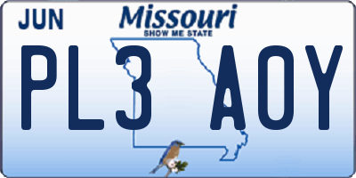 MO license plate PL3A0Y