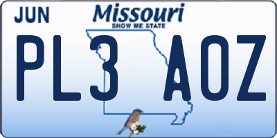 MO license plate PL3A0Z
