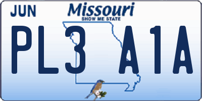MO license plate PL3A1A