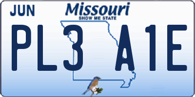 MO license plate PL3A1E