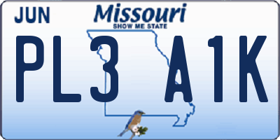 MO license plate PL3A1K