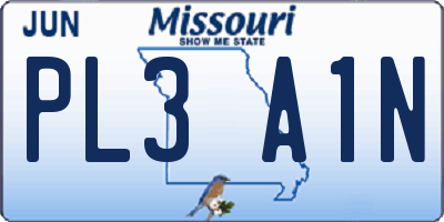 MO license plate PL3A1N