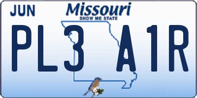 MO license plate PL3A1R