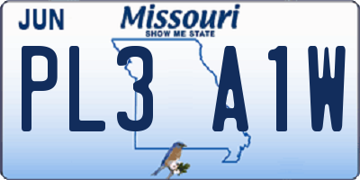 MO license plate PL3A1W