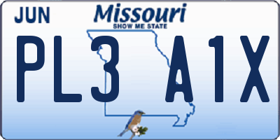 MO license plate PL3A1X