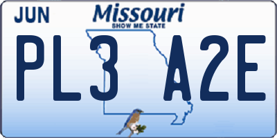 MO license plate PL3A2E
