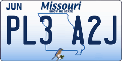 MO license plate PL3A2J