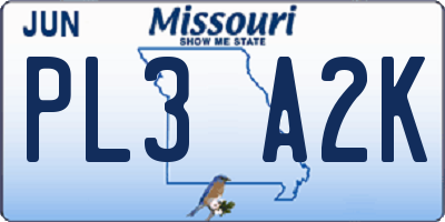 MO license plate PL3A2K