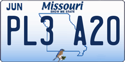 MO license plate PL3A2O