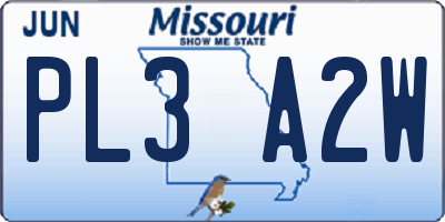 MO license plate PL3A2W