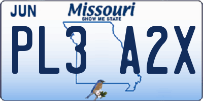 MO license plate PL3A2X