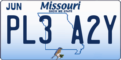 MO license plate PL3A2Y