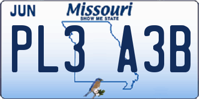 MO license plate PL3A3B