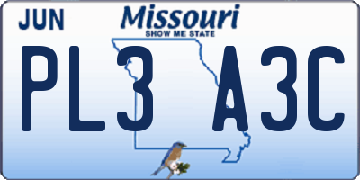 MO license plate PL3A3C