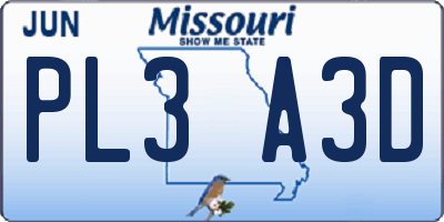 MO license plate PL3A3D