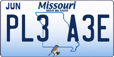 MO license plate PL3A3E