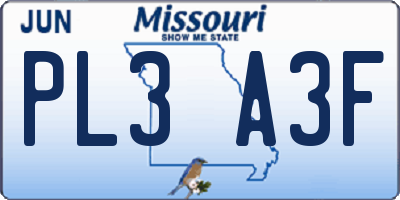 MO license plate PL3A3F