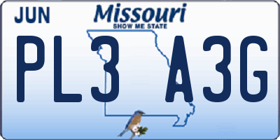 MO license plate PL3A3G