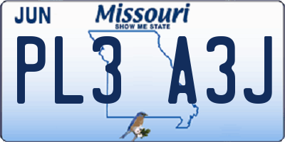 MO license plate PL3A3J